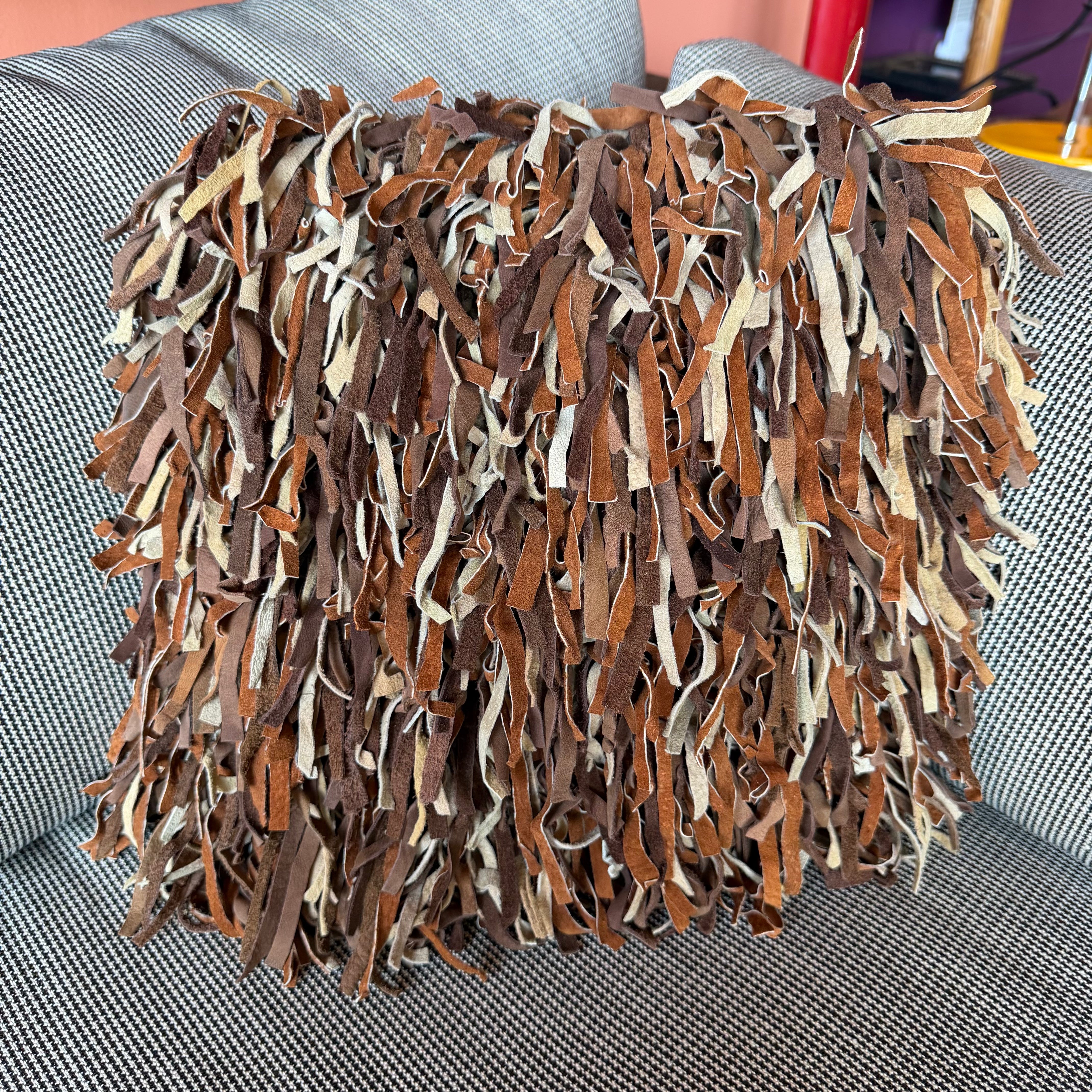 Vintage Leather Shag Pillow - 2 Available Throw Pillows CANDID HOME