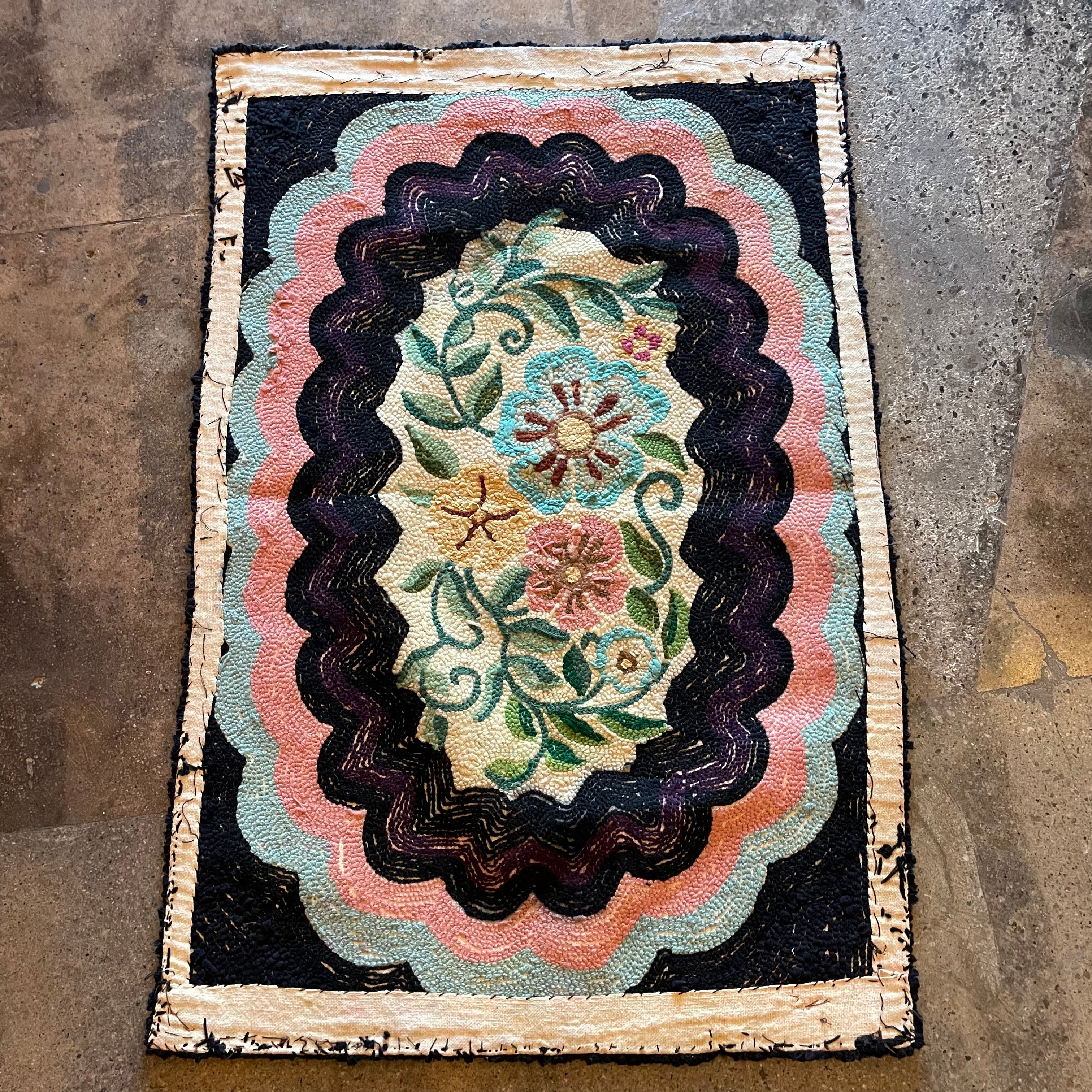 Early 1900's American Rag Rug - 23" x 35" Rugs CANDID HOME