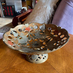 Vintage Indian Enameled Brass Footed Dish bowl CANDID HOME