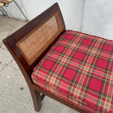 Midcentury Rattan Bench with Plaid Cushion