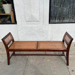Midcentury Rattan Bench with Plaid Cushion Benches CANDID HOME