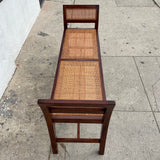 Midcentury Rattan Bench with Plaid Cushion
