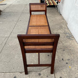 Midcentury Rattan Bench with Plaid Cushion