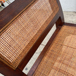 Midcentury Rattan Bench with Plaid Cushion Benches CANDID HOME