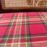 Midcentury Rattan Bench with Plaid Cushion
