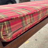 Midcentury Rattan Bench with Plaid Cushion