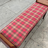 Midcentury Rattan Bench with Plaid Cushion
