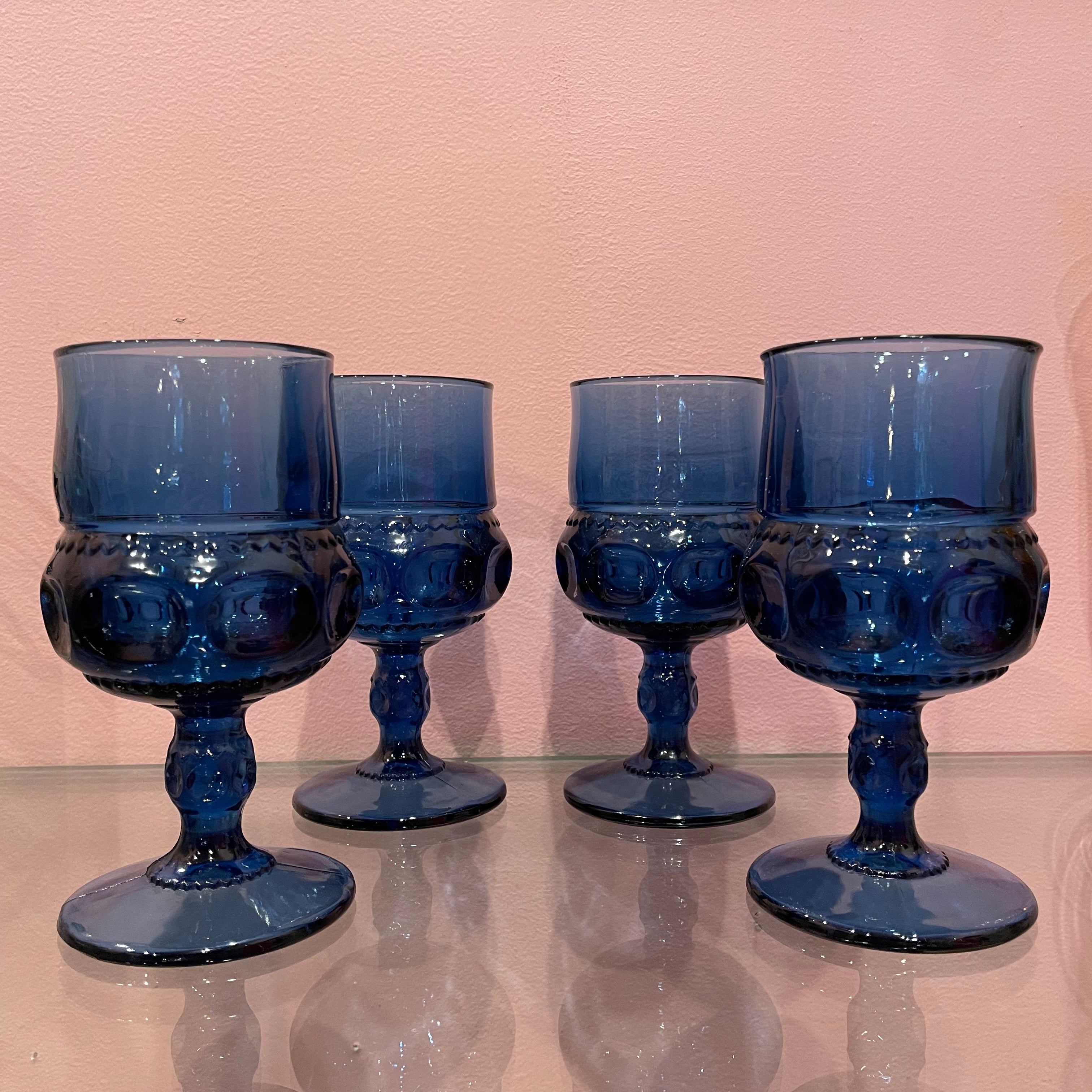 Vintage Blue Glass Wine Goblets - 2 Available glassware CANDID HOME