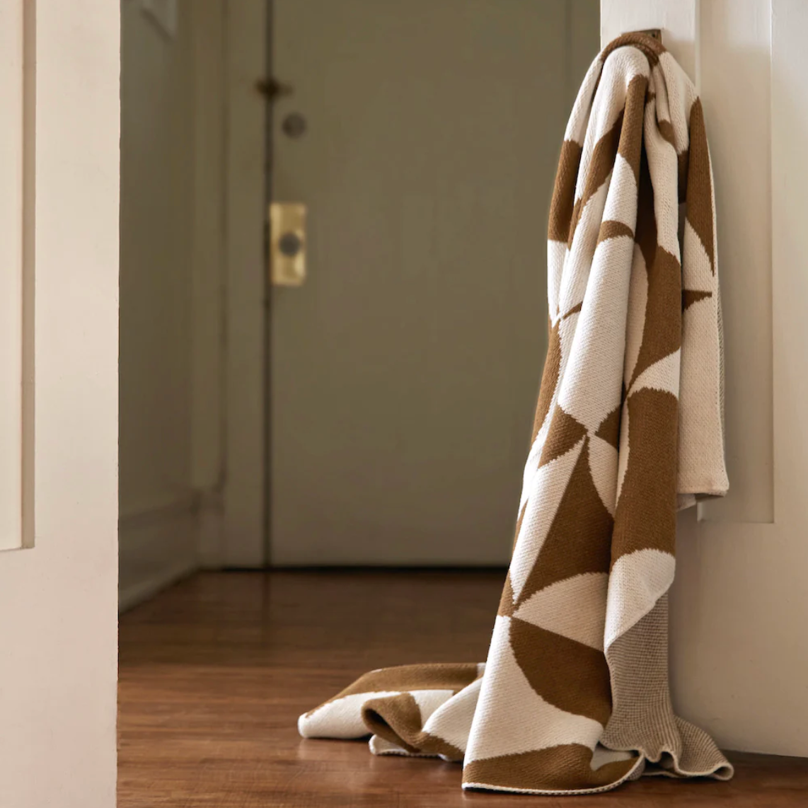 "Puzzle" Recycled Cotton Throw by Happy Habitat Blankets Happy Habitat Ochre