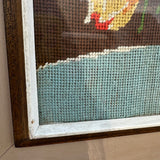 Antique Needlepoint Framed Art - 18” x 15”