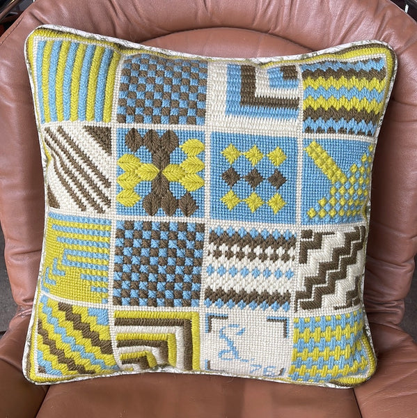 1970’s Embroidered Reversible Pillow - 14” Square  CANDID HOME   