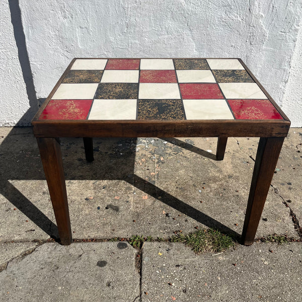 Vintage Checkerboard Tiled Wooden Side Table - 1 available Side Table CANDID HOME   