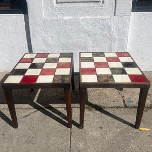 Vintage Checkerboard Tiled Wooden Side Table - 1 available Side Table CANDID HOME   