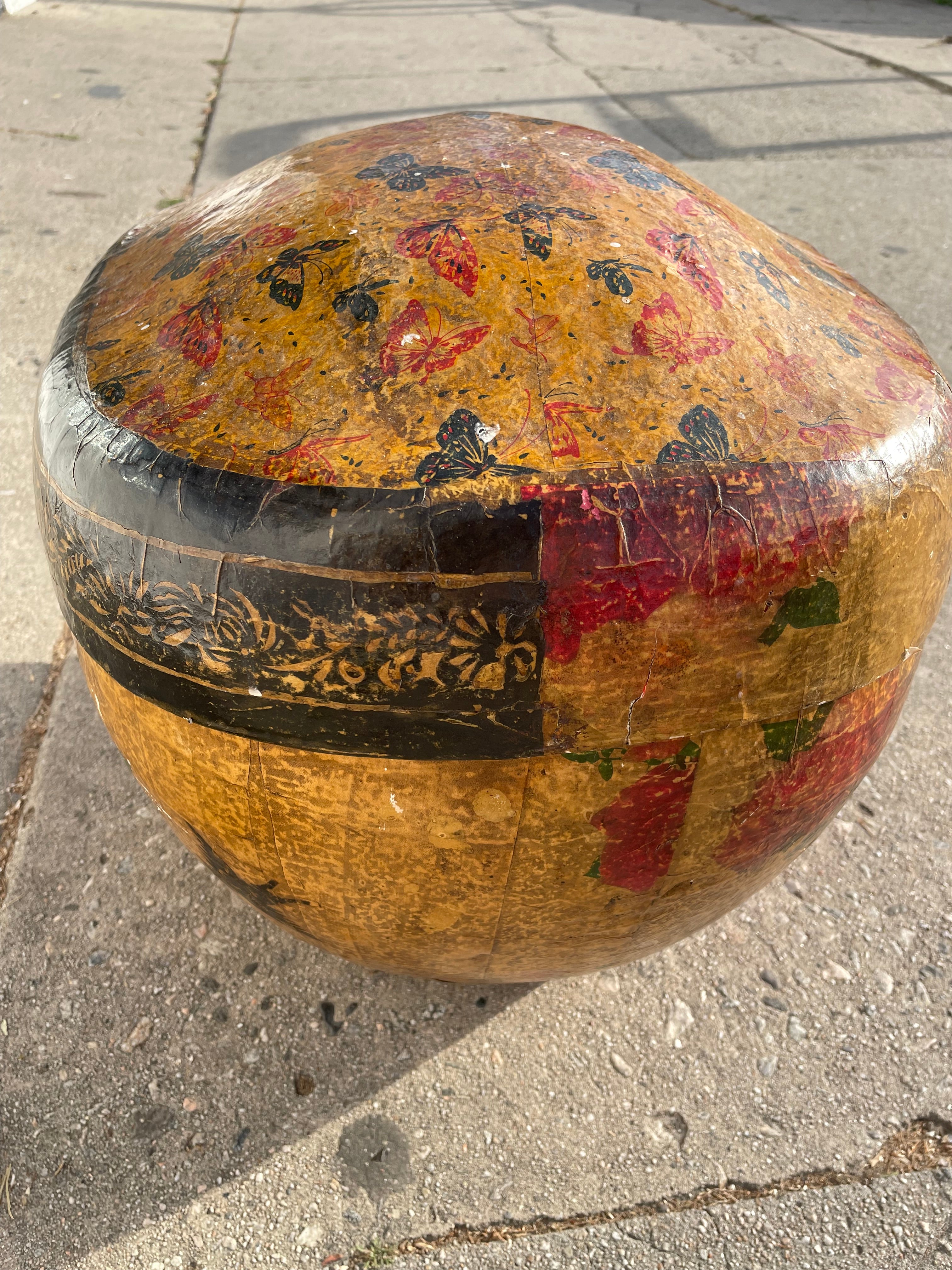 Vintage Chinese Paper Mache Floor Basket basket CANDID HOME