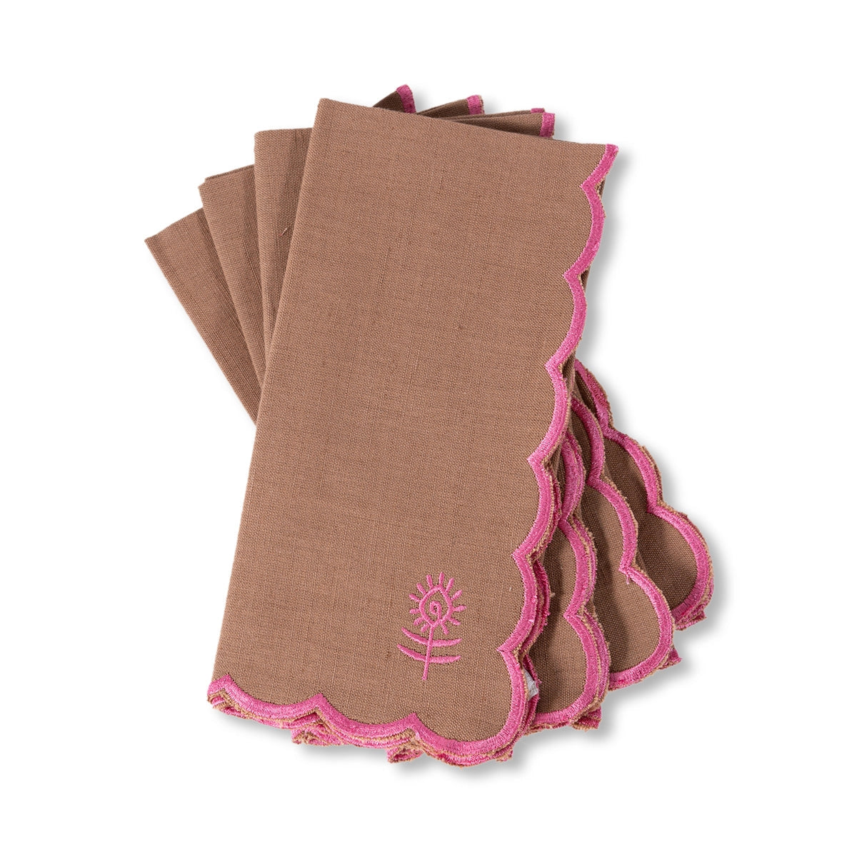 Icon Linen Dinner Napkins - Set of 6 - by Furbish Studio napkins furbish KHAKI + HOT PINK