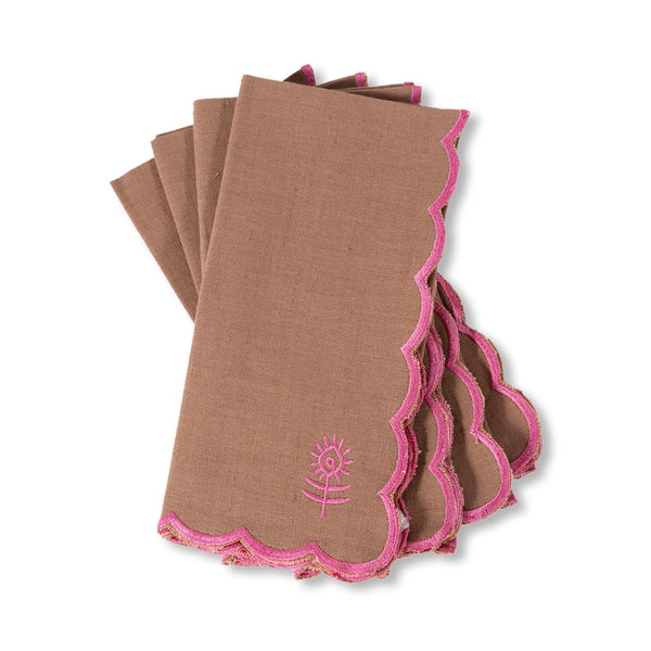 Icon Linen Dinner Napkins - Set of 6 - by Furbish Studio napkins furbish KHAKI + HOT PINK