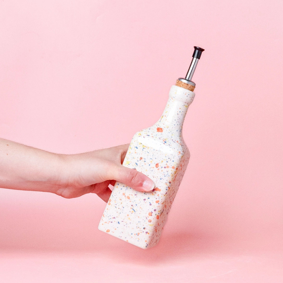 Ceramic Olive Oil Bottle by Tierra Cocida oil dispenser tierra cocida Carneval: White with Pastel Specks