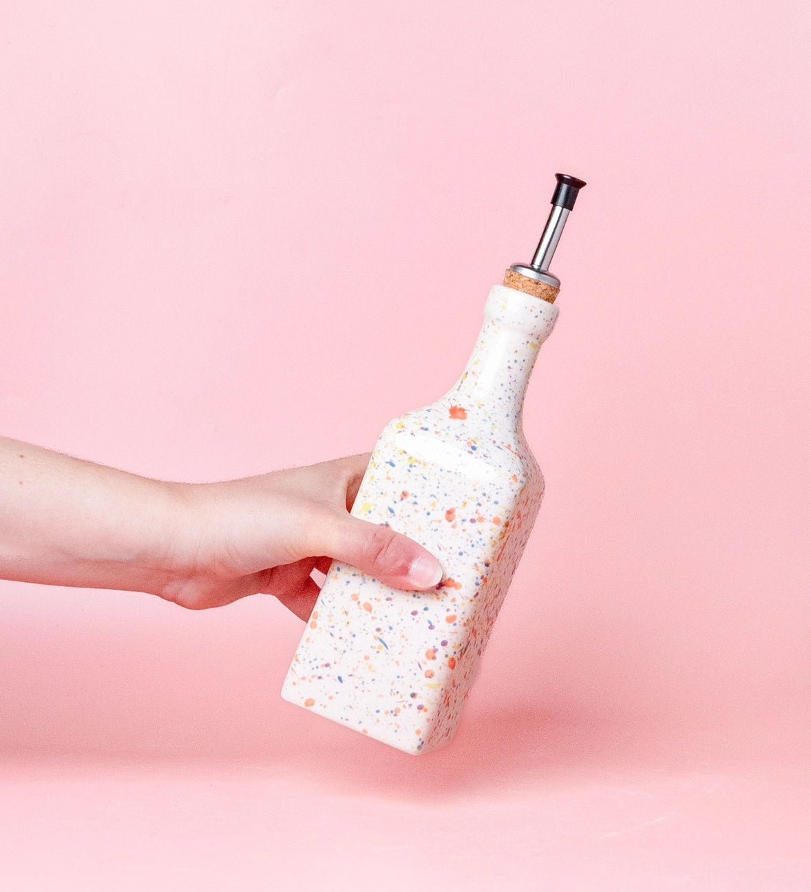 Ceramic Olive Oil Bottle by Tierra Cocida oil dispenser tierra cocida Carneval: White with Pastel Specks
