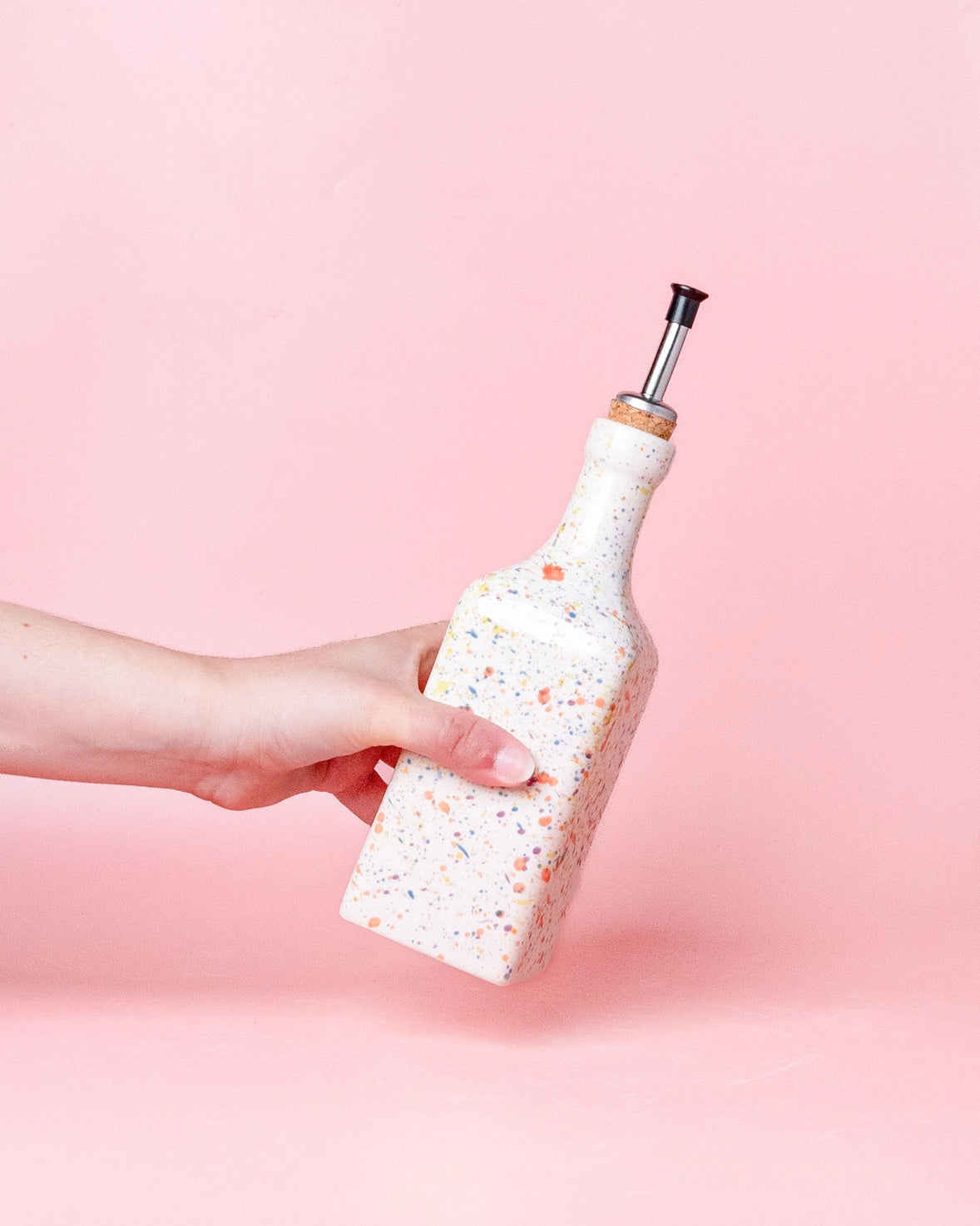 Ceramic Olive Oil Bottle by Tierra Cocida oil dispenser tierra cocida Carneval: White with Pastel Specks
