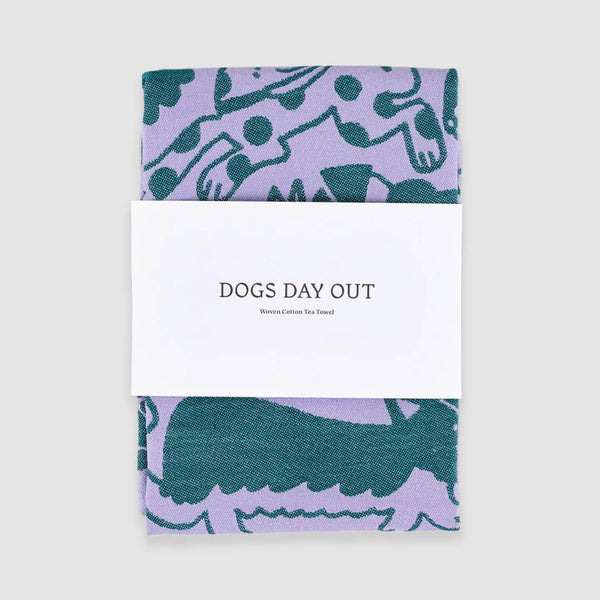 Tea Towels by Wrap Magazine tea towel Wrap Magazine Dogs Day Out - Lilac/Green  