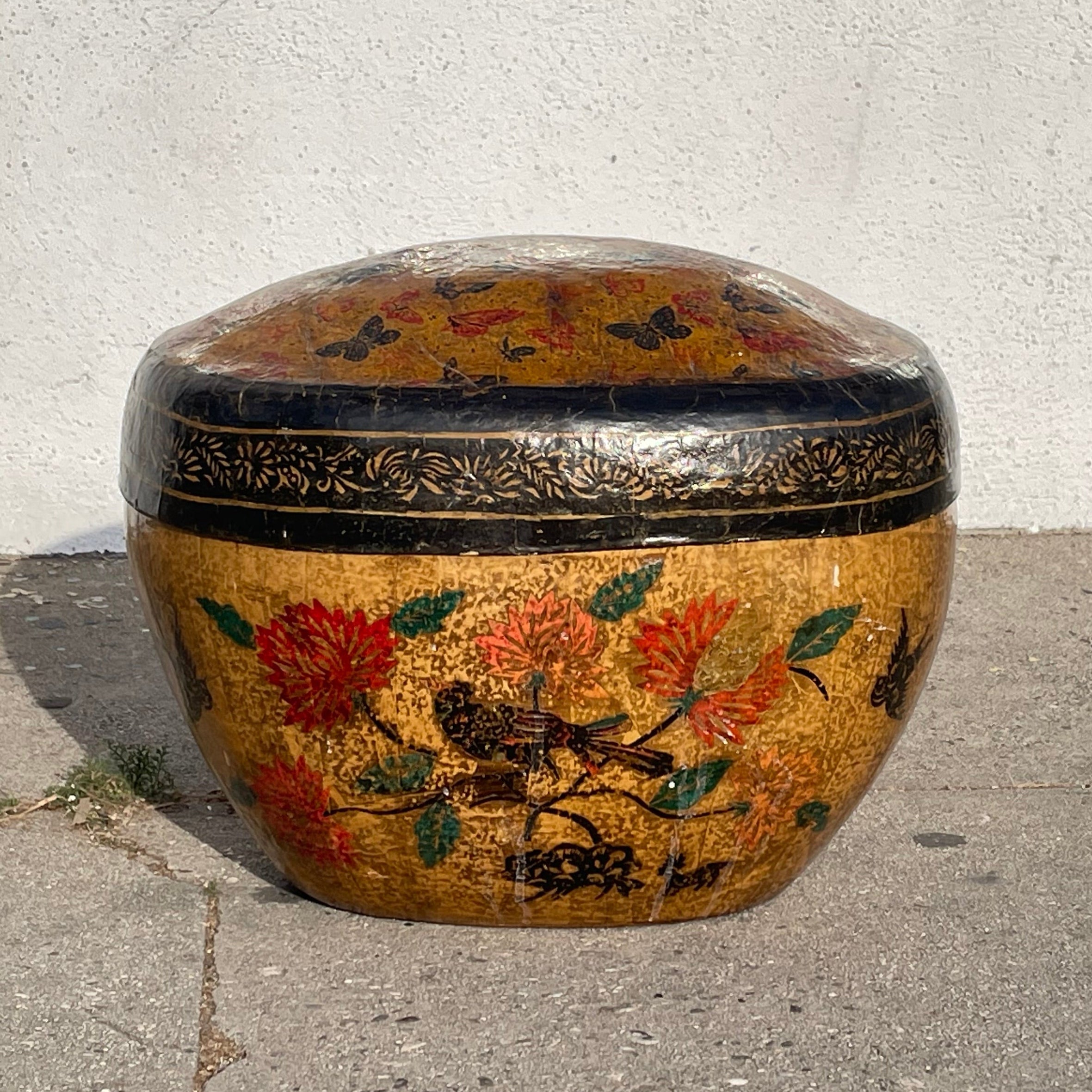 Vintage Chinese Paper Mache Floor Basket basket CANDID HOME