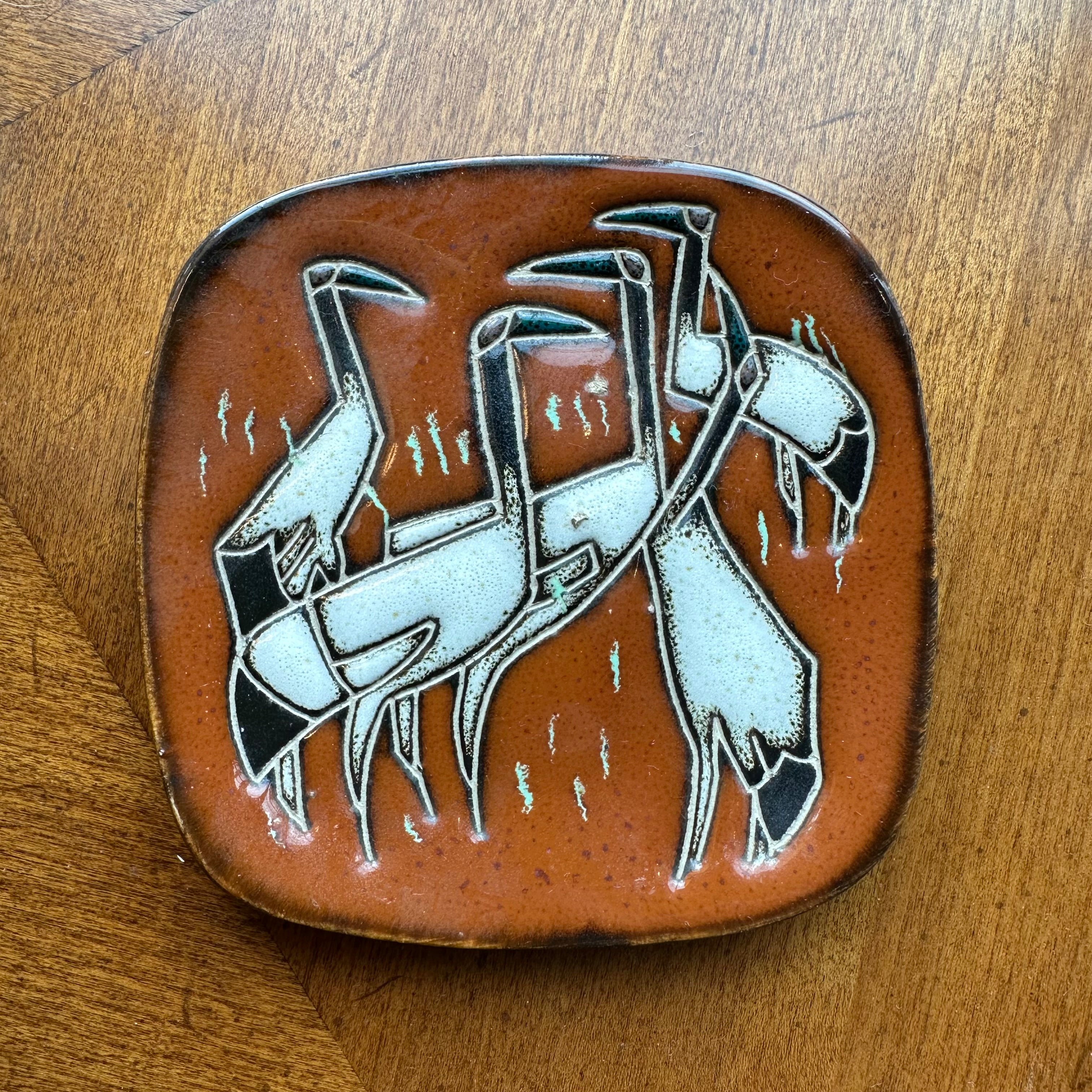 Small Mid-Century Ceramic Crane Dish ashtray CANDID HOME