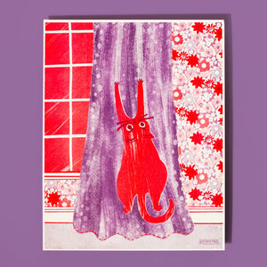 Curtains Cat Art Print by Bromstad Printing Co Artwork bromstad