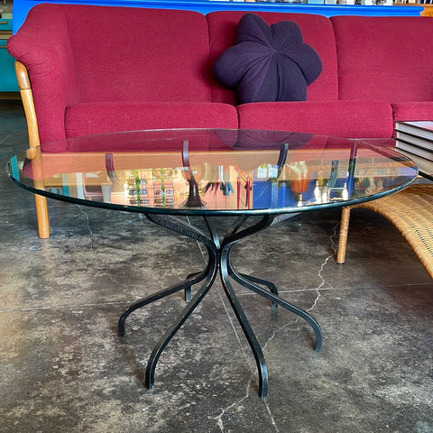 Vintage Iron Coffee Table with Round Glass Top  CANDID HOME   