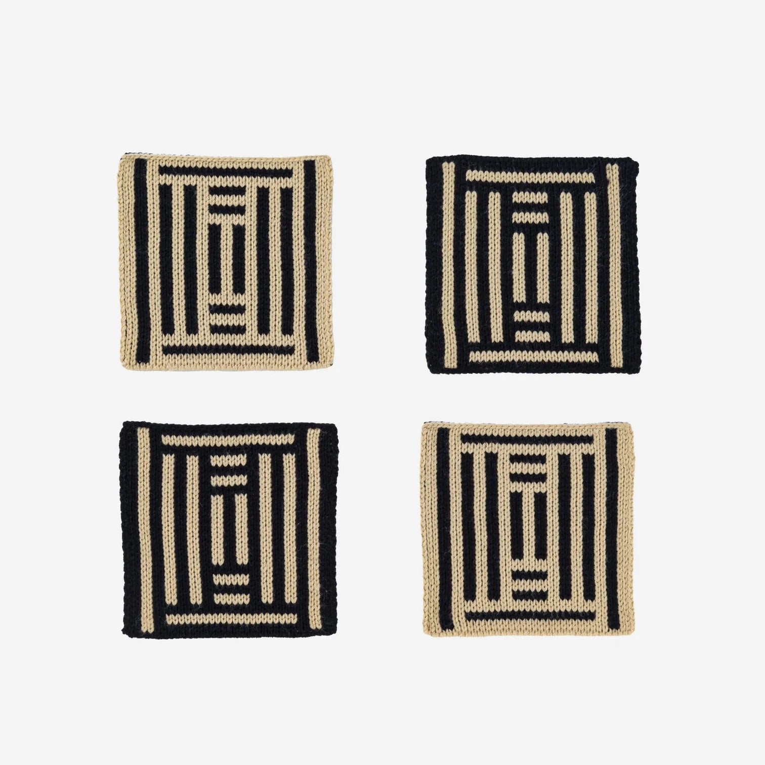"Columns" Knit Coaster Set by Verloop kitchen > Coasters > best housewarming gifts > good > housewarming gifts > house warming > housewarming gift ideas > housewarming gifts for couples > new home gift ideas > new home gifts > sustainable gifts Verloop Black + Tan  
