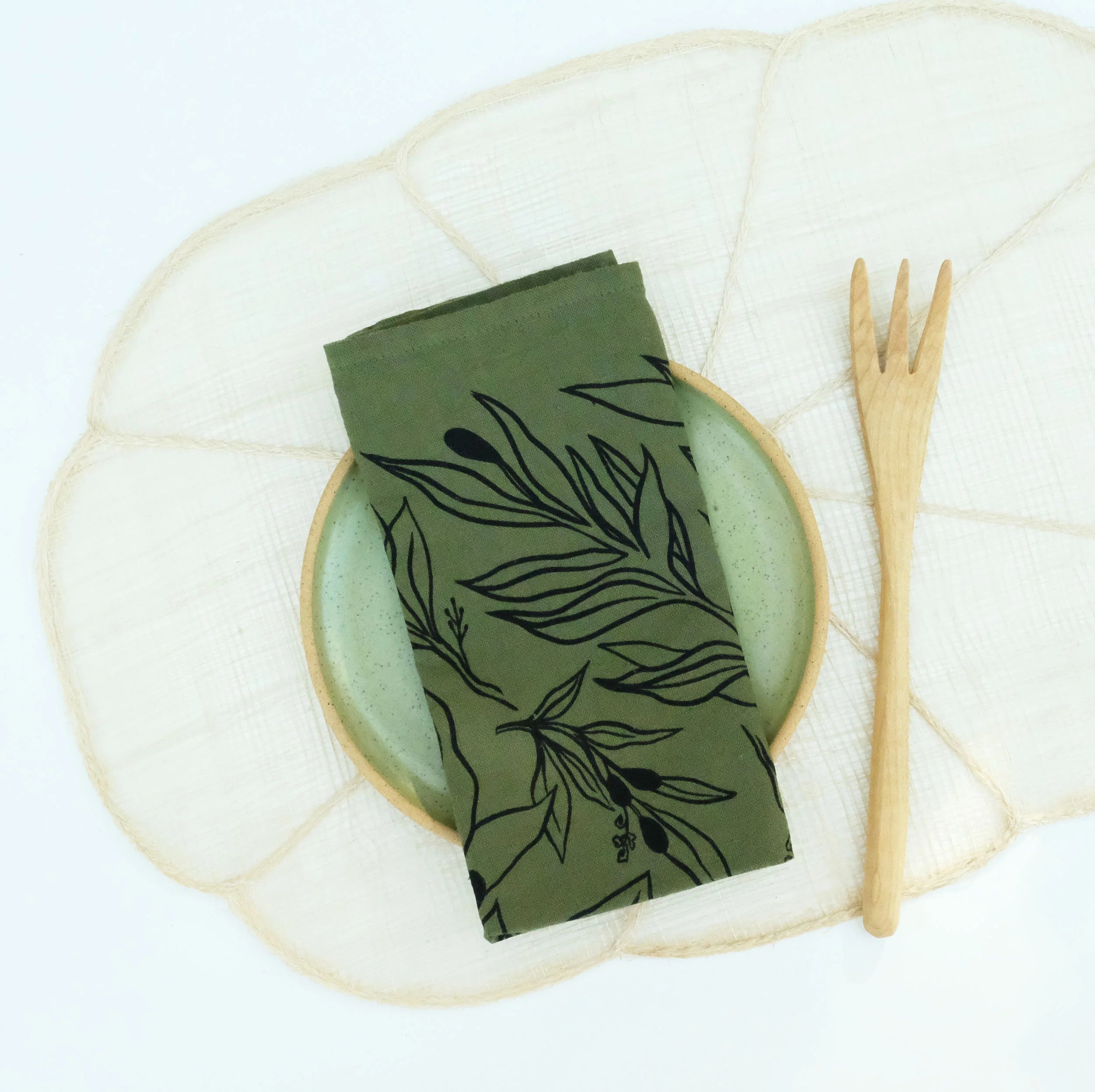 Printed Linen Napkin Set by Elana Gabrielle napkins Elana Gabrielle Olive