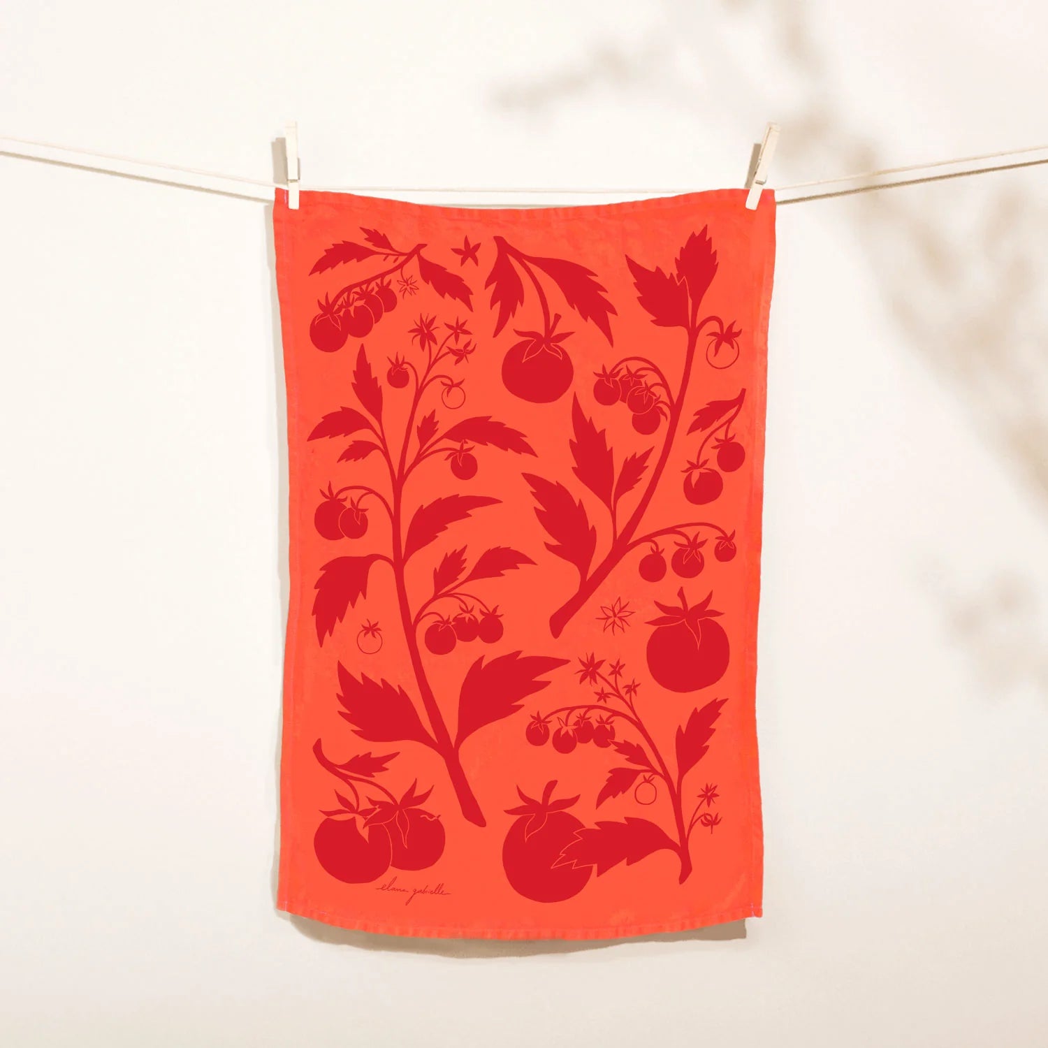 Printed Linen Rectangle Tea Towels by Elana Gabrielle tea towel Elana Gabrielle Tomato : Red