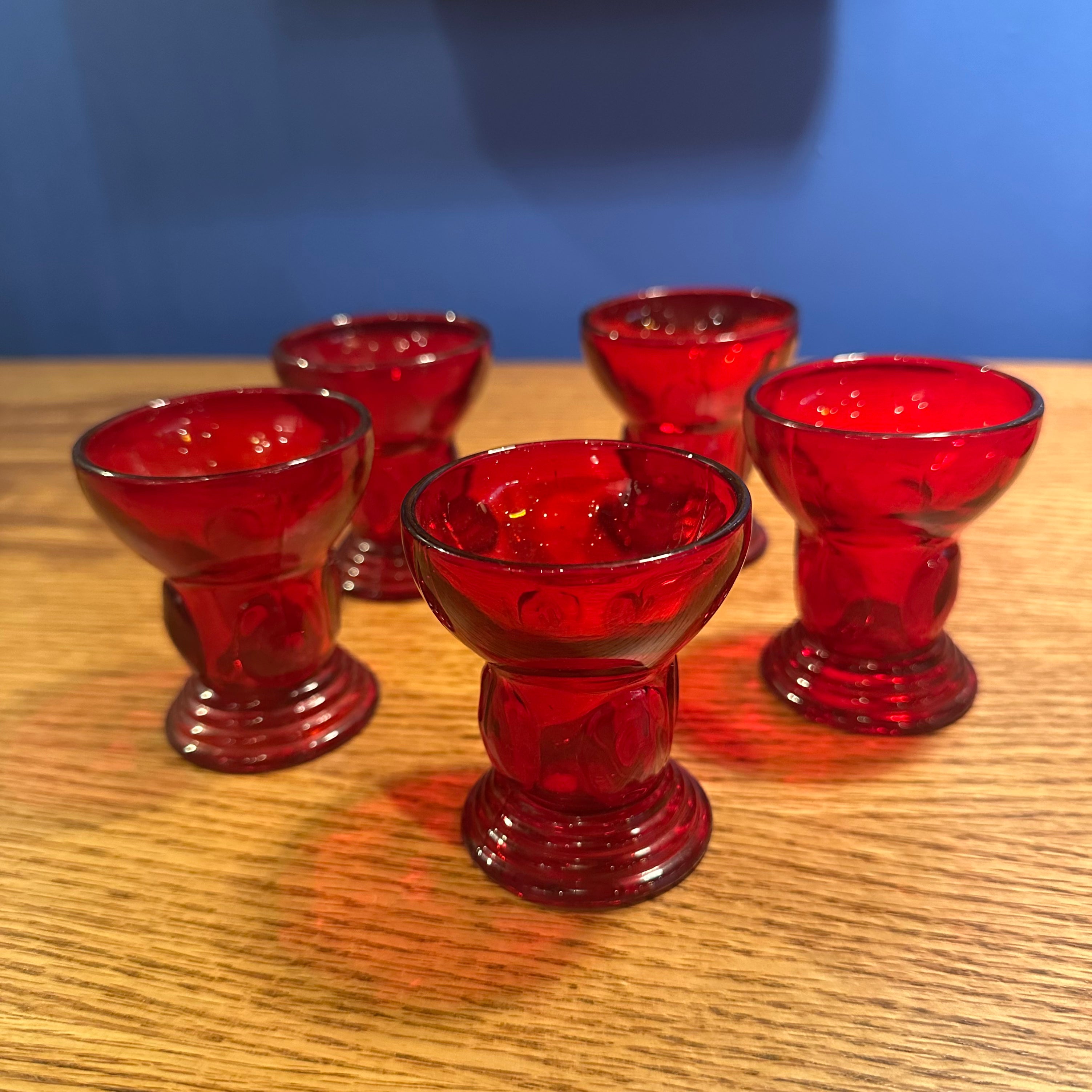Vintage Ruby Red Moondrops 2oz Shot Glasses by New Martinsville Glass Company - Price per Glass Drinking Glasses CANDID HOME