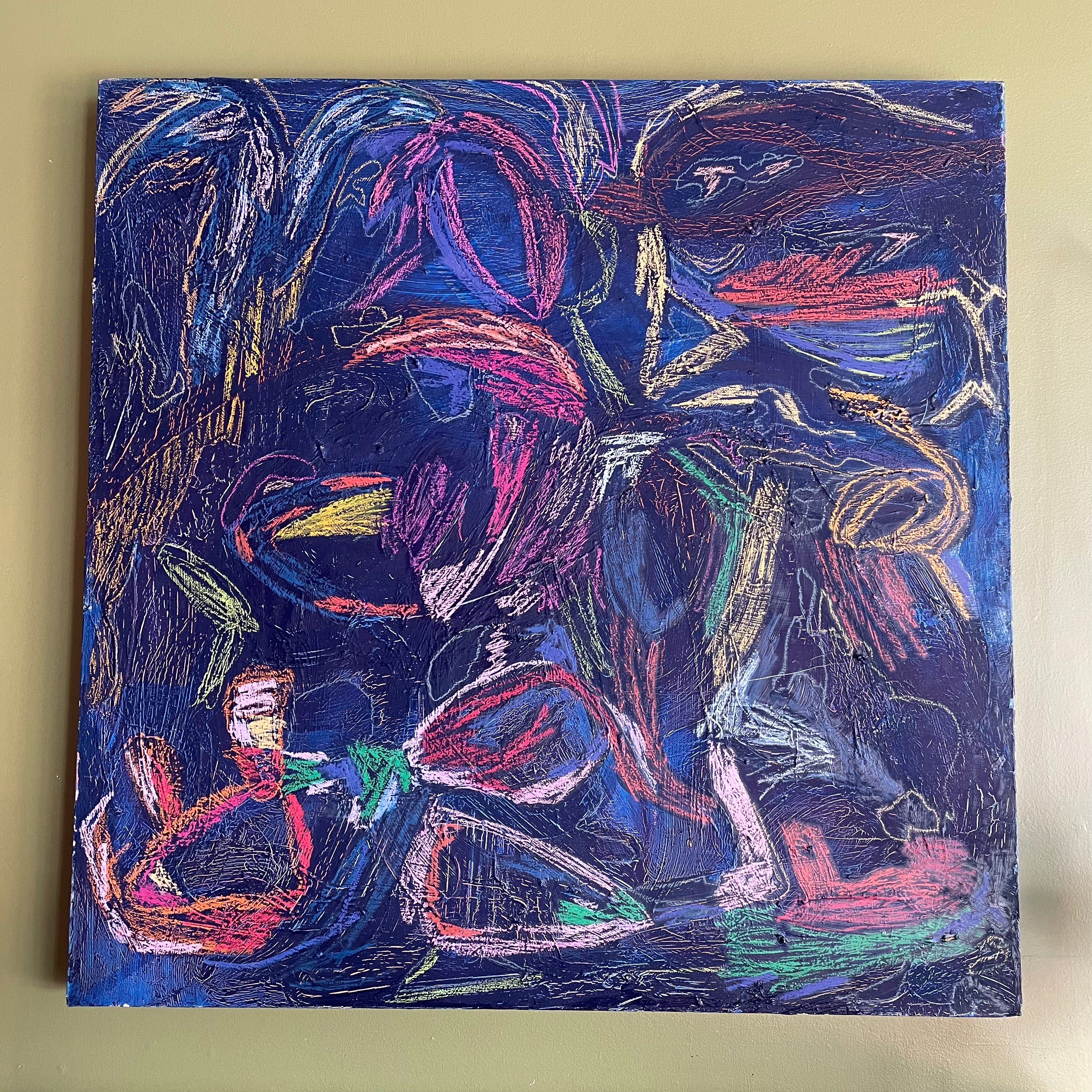 “Paksi” Oil + Pastel on Canvas by Dawn Leahy - 36” x 36” Artwork CANDID HOME   