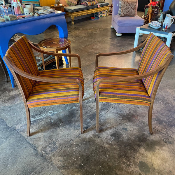 1960’s Mid-Century Striped Armchairs - A Pair Chairs CANDID HOME