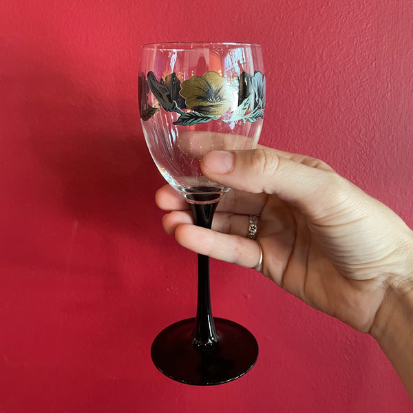 Vintage French Floral Wine Glasses by Luminarc - Set of 4 glassware CANDID HOME