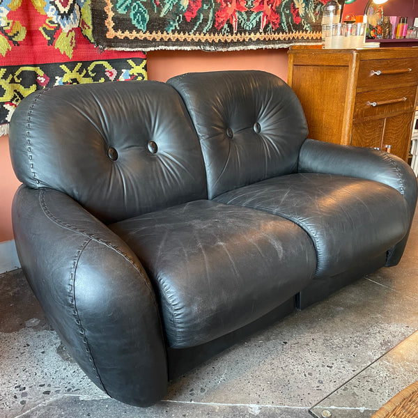 1970's Italian Leather Loveseat - Adriano Piazzesi for POL74 Sofa doodad   