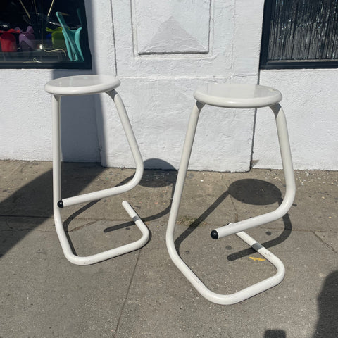 Vintage Paper Clip Bar Stools in White - A Pair