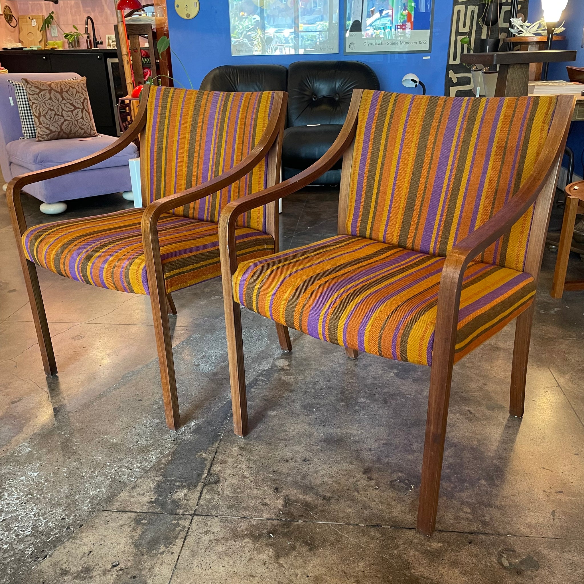 1960’s Mid-Century Striped Armchairs - A Pair Chairs CANDID HOME