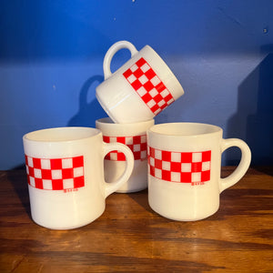 Vintage Milk Glass Checkered Coffee Mugs - 3 available Mugs CANDID HOME   