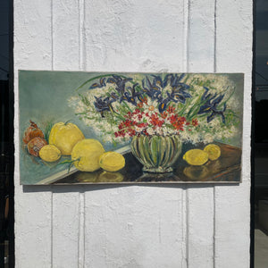 1960’s Vintage Still Life Oil Painting on Canvas - 18” x 36”  CANDID HOME   