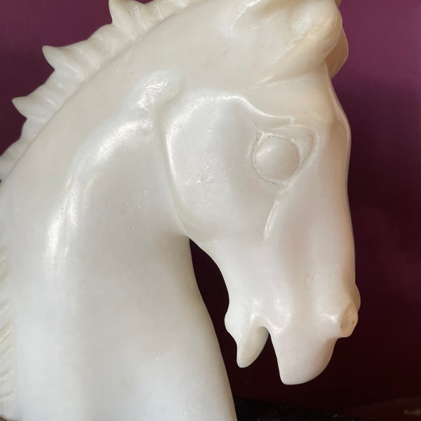 Antique Marble and Alabaster Horse Bookends - A Pair  CANDID HOME   