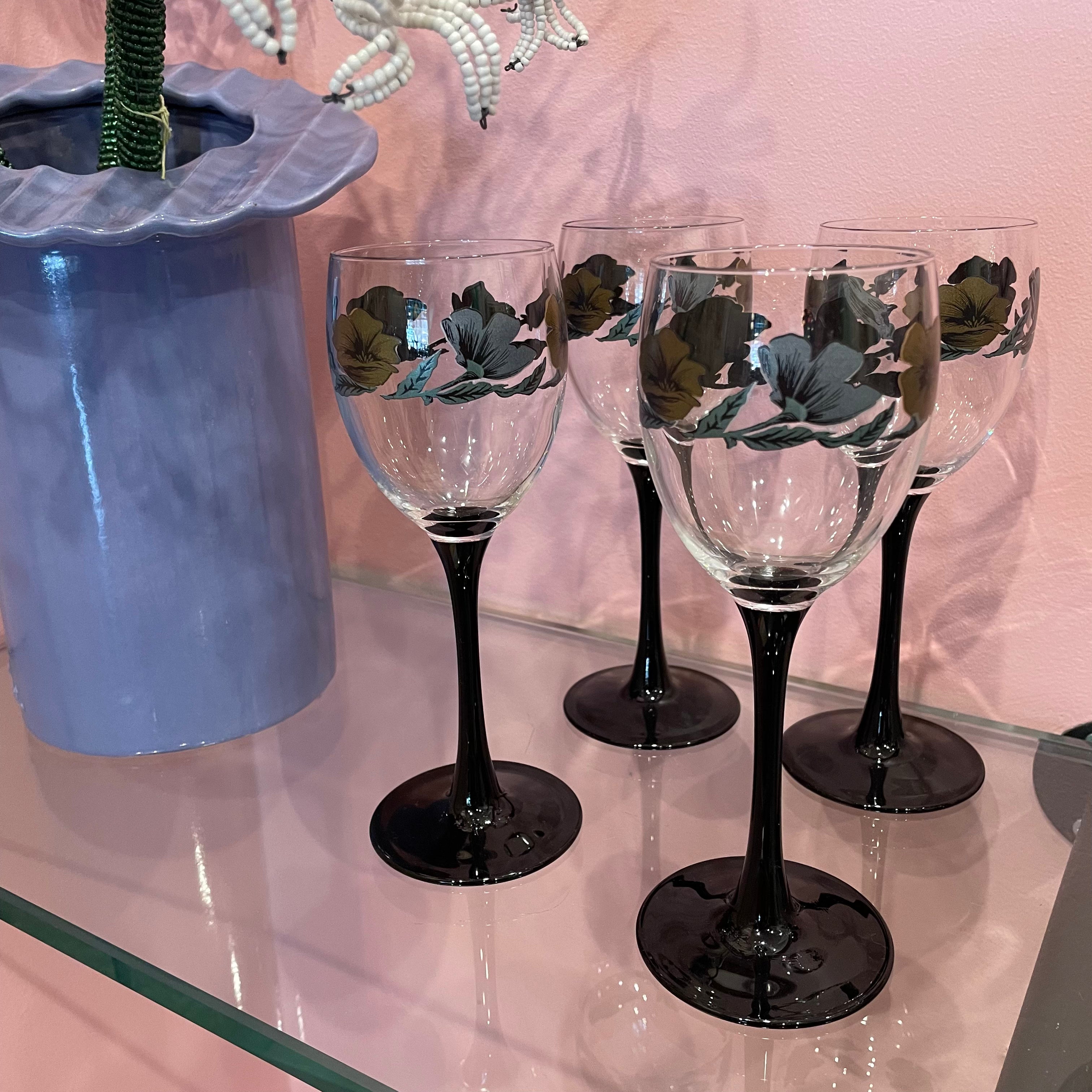 Vintage French Floral Wine Glasses by Luminarc - Set of 4 glassware CANDID HOME