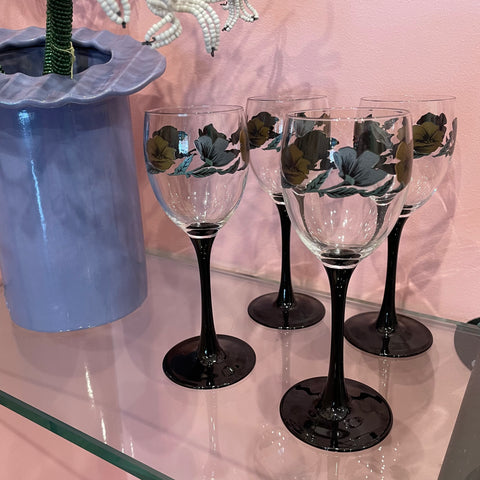 Vintage French Floral Wine Glasses by Luminarc - Set of 4