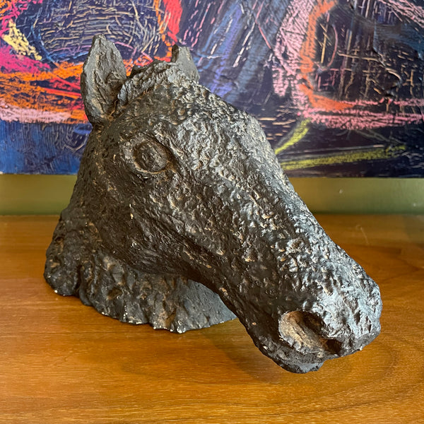 Antique Brutalist Iron Horse Head Sculpture  CANDID HOME   