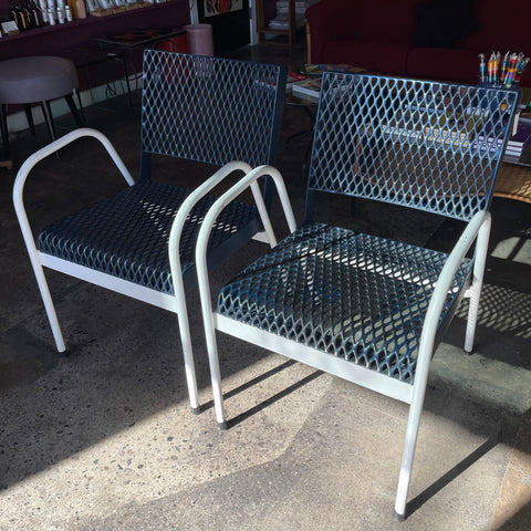 Vintage Blue Rubber + Steel Outdoor Chairs - A Pair  CANDID HOME   