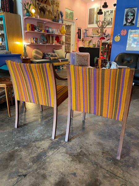 1960’s Mid-Century Striped Armchairs - A Pair Chairs CANDID HOME