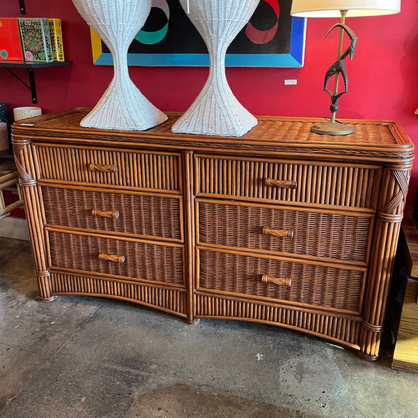 1970's Rattan Lowboy 6 Drawer Dresser - 60" L Dresser CANDID HOME