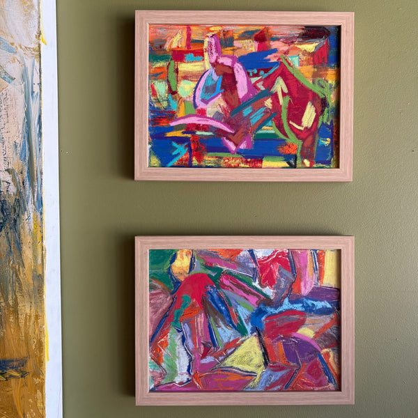 Abstract Framed Pastels on Canvas by Dawn Leahy - 13" x 10.5" Artwork CANDID HOME