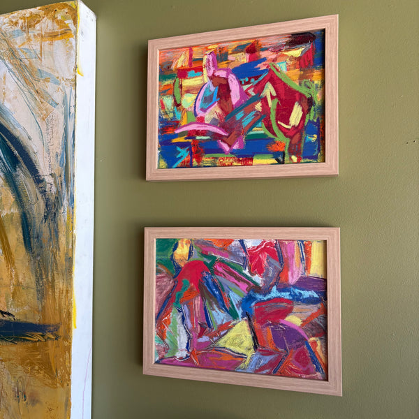 Abstract Framed Pastels on Canvas by Dawn Leahy - 13" x 10.5" Artwork CANDID HOME