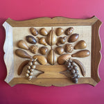 1970's Wooden Fruit on Linen Framed Art - 28" x 26" Art CANDID HOME